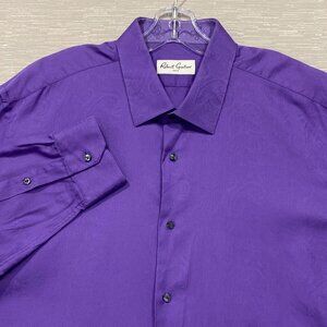 Robert Graham Dress Shirt Mens 18 46 Purple Paisley Button Front Long Sleeve